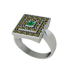 Daria Yüzük - Yeşil kuvars ve peridot 8 ayar beyaz altın yüzük #1vdpyc