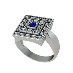 Lab safir ve pırlanta 8 ayar beyaz altın yüzük (0.48 karat)