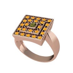 Peridot ve sitrin 18 ayar rose altın yüzük