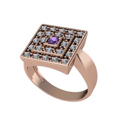 Ametist ve pırlanta 18 ayar rose altın yüzük (0.48 karat)