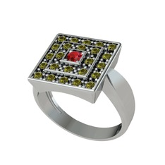 Garnet ve peridot 14 ayar beyaz altın yüzük