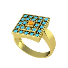 Daria Yüzük - Sitrin ve akuamarin 18 ayar altın yüzük #1xyq5fg