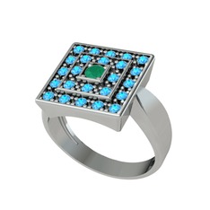 Daria Yüzük - Kök zümrüt ve akuamarin 18 ayar beyaz altın yüzük #1yitbd3