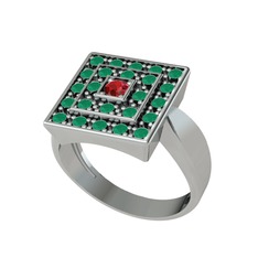 Garnet ve kök zümrüt 8 ayar beyaz altın yüzük