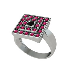 Daria Yüzük - Siyah zirkon ve rodolit garnet 18 ayar beyaz altın yüzük #1yscc3i