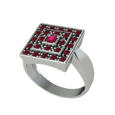 Rodolit garnet ve kök yakut 18 ayar beyaz altın yüzük