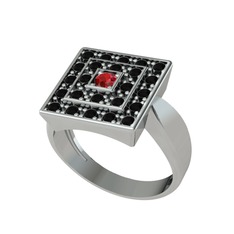 Garnet ve siyah zirkon 14 ayar beyaz altın yüzük