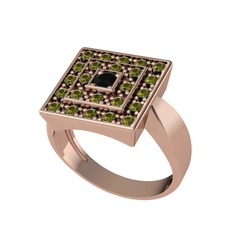 Siyah zirkon ve peridot 14 ayar rose altın yüzük