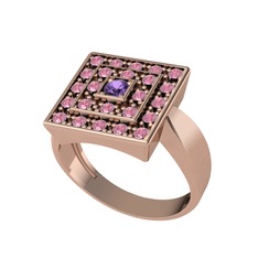 Ametist ve pembe kuvars 8 ayar rose altın yüzük