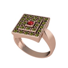 Garnet ve peridot 8 ayar rose altın yüzük