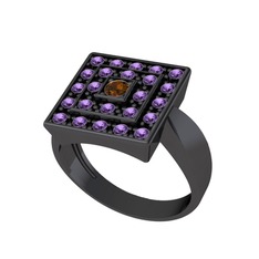 Daria Yüzük - Dumanlı kuvars ve ametist 925 ayar siyah rodyum kaplama gümüş yüzük #5lq2fc