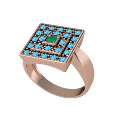 Kök zümrüt ve akuamarin 14 ayar rose altın yüzük