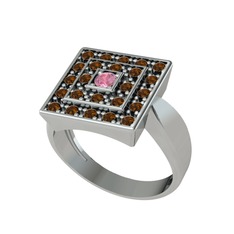 Pembe kuvars ve dumanlı kuvars 925 ayar gümüş yüzük