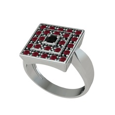 Daria Yüzük - Siyah zirkon ve kök yakut 14 ayar beyaz altın yüzük #7ejp21