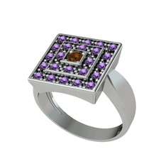 Daria Yüzük - Dumanlı kuvars ve ametist 18 ayar beyaz altın yüzük #7guu4a