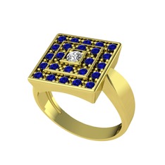 Daria Yüzük - Swarovski ve lab safir 8 ayar altın yüzük #a12n48