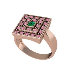 Yeşil kuvars ve pembe kuvars 18 ayar rose altın yüzük