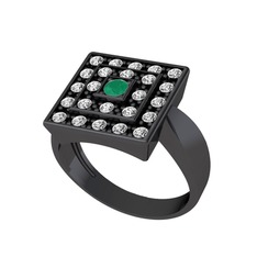 Daria Yüzük - Kök zümrüt ve swarovski 925 ayar siyah rodyum kaplama gümüş yüzük #bcc1l