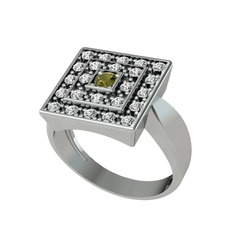 Peridot ve swarovski 18 ayar beyaz altın yüzük