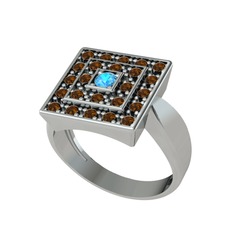 Daria Yüzük - Akuamarin ve dumanlı kuvars 18 ayar beyaz altın yüzük #e835v6