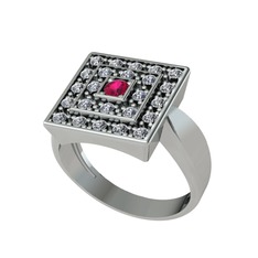 Daria Yüzük - Rodolit garnet ve pırlanta 925 ayar gümüş yüzük (0.48 karat) #eh220c