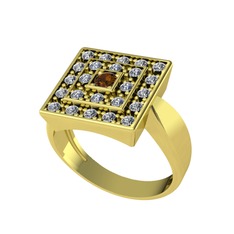 Dumanlı kuvars ve pırlanta 925 ayar altın kaplama gümüş yüzük (0.48 karat)