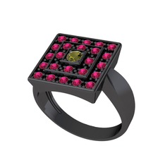 Daria Yüzük - Peridot ve rodolit garnet 925 ayar siyah rodyum kaplama gümüş yüzük #fhaukk