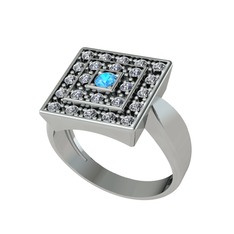 Akuamarin ve pırlanta 8 ayar beyaz altın yüzük (0.48 karat)