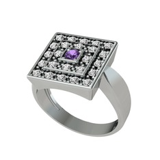Ametist ve swarovski 18 ayar beyaz altın yüzük
