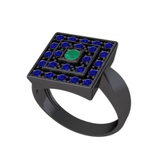 Daria Yüzük - Kök zümrüt ve lab safir 925 ayar siyah rodyum kaplama gümüş yüzük #fz9jzm