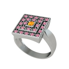 Daria Yüzük - Sitrin ve pembe kuvars 18 ayar beyaz altın yüzük #hgqh9s