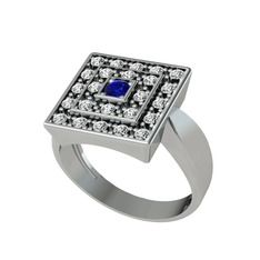 Lab safir ve swarovski 8 ayar beyaz altın yüzük