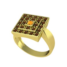 Sitrin ve dumanlı kuvars 925 ayar altın kaplama gümüş yüzük