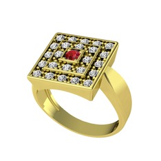 Garnet ve beyaz zirkon 18 ayar altın yüzük