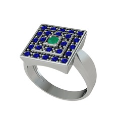 Daria Yüzük - Kök zümrüt ve lab safir 14 ayar beyaz altın yüzük #kj2ku5