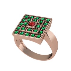 Garnet ve yeşil kuvars 18 ayar rose altın yüzük