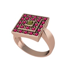 Peridot ve rodolit garnet 18 ayar rose altın yüzük