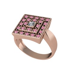 Pırlanta ve pembe kuvars 14 ayar rose altın yüzük (0.11 karat)