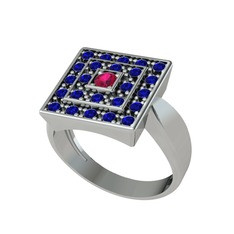 Daria Yüzük - Rodolit garnet ve lab safir 8 ayar beyaz altın yüzük #m00uj3
