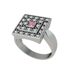 Pembe kuvars ve swarovski 18 ayar beyaz altın yüzük