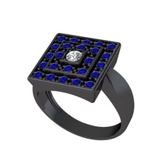 Daria Yüzük - Swarovski ve lab safir 925 ayar siyah rodyum kaplama gümüş yüzük #n2f95q