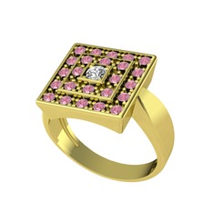 Daria Yüzük - Swarovski ve pembe kuvars 18 ayar altın yüzük #nxt607