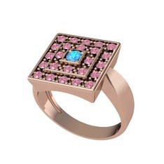 Akuamarin ve pembe kuvars 8 ayar rose altın yüzük