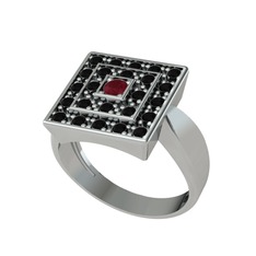 Daria Yüzük - Kök yakut ve siyah zirkon 14 ayar beyaz altın yüzük #pd2nn4