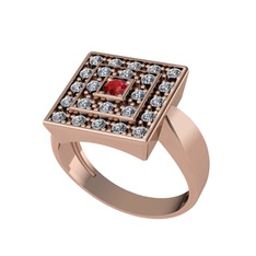 Garnet ve pırlanta 18 ayar rose altın yüzük (0.48 karat)
