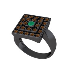 Daria Yüzük - Kök zümrüt ve dumanlı kuvars 925 ayar siyah rodyum kaplama gümüş yüzük #q8vfqc