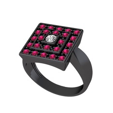 Daria Yüzük - Swarovski ve rodolit garnet 925 ayar siyah rodyum kaplama gümüş yüzük #qtdcb9