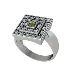 Peridot ve pırlanta 8 ayar beyaz altın yüzük (0.48 karat)