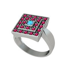 Akuamarin ve rodolit garnet 18 ayar beyaz altın yüzük