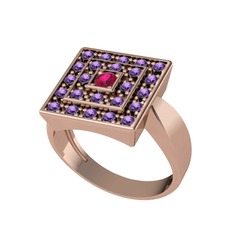 Rodolit garnet ve ametist 14 ayar rose altın yüzük